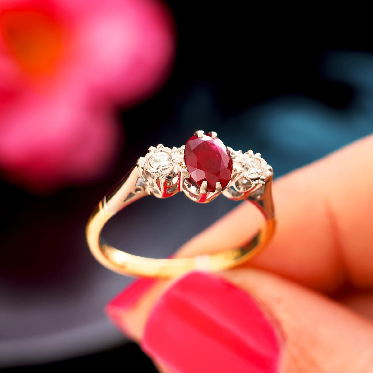 Vintage Ruby & Diamond Trilogy Engagement Ring