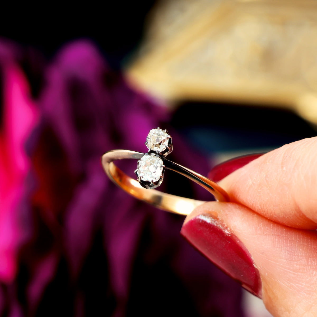 Dainty Antique Hand Cut 'Toi et Moi' Diamond Ring