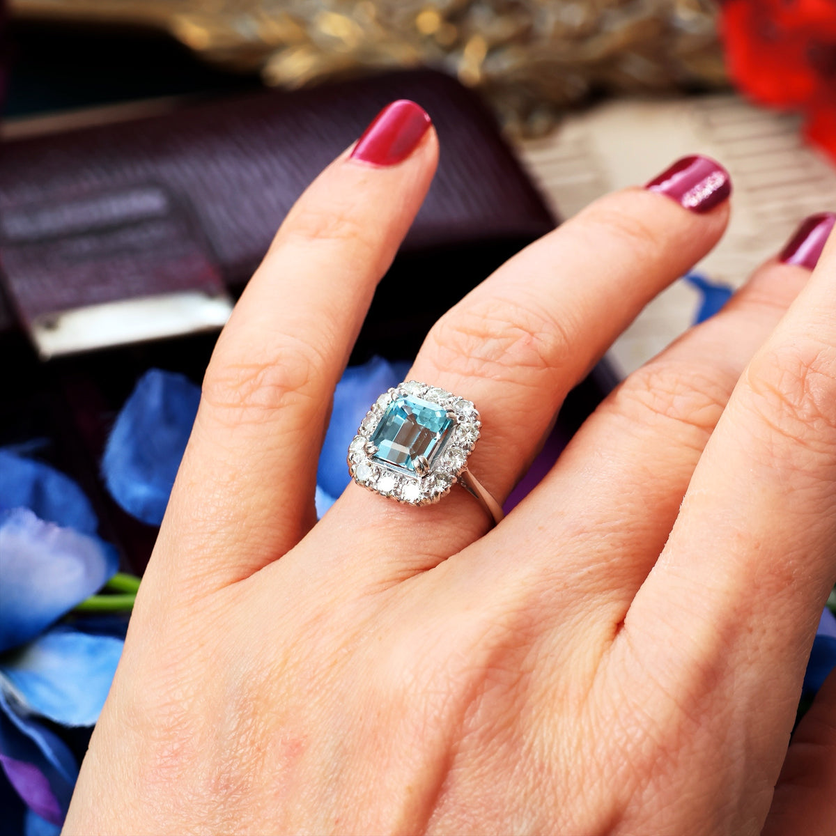 Totally Glamorous Vintage Aquamarine & Diamond Ring