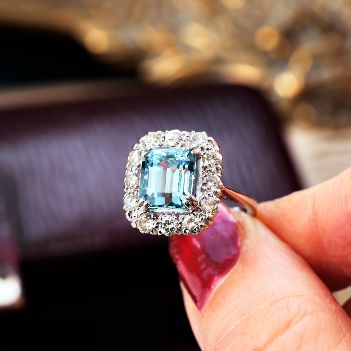 Totally Glamorous Vintage Aquamarine & Diamond Ring