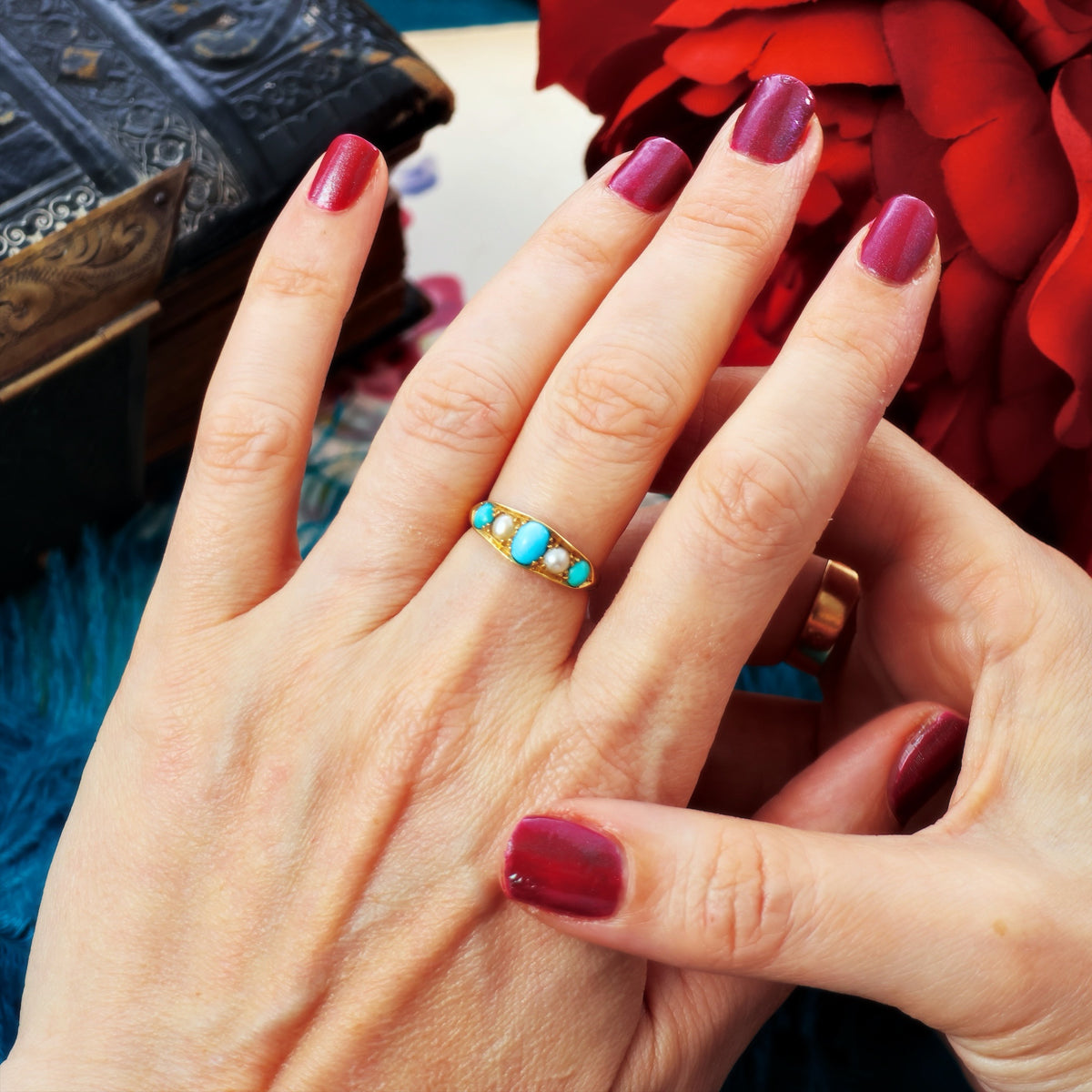 Antique Edwardian Persian Turquoise & Wild Pearl Ring