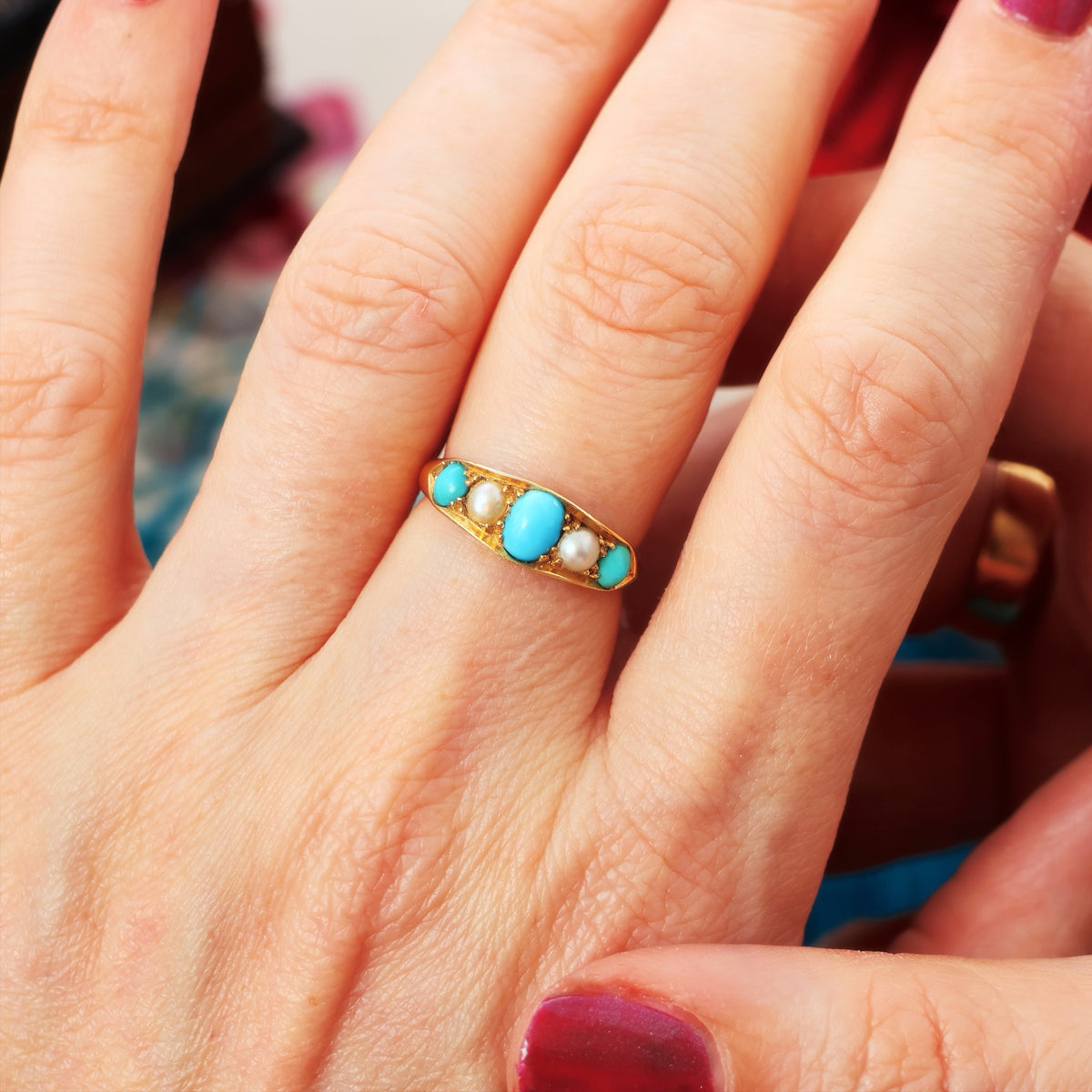 Antique Edwardian Persian Turquoise & Wild Pearl Ring