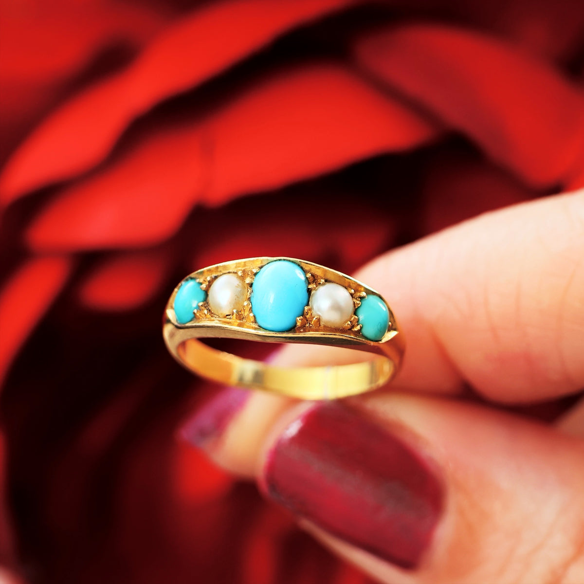 Antique Edwardian Persian Turquoise & Wild Pearl Ring