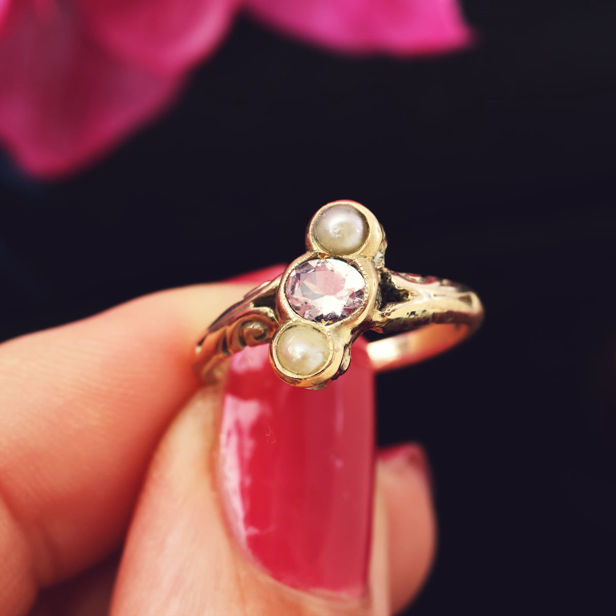 Edwardian Pearl and Morganite Dress Ring