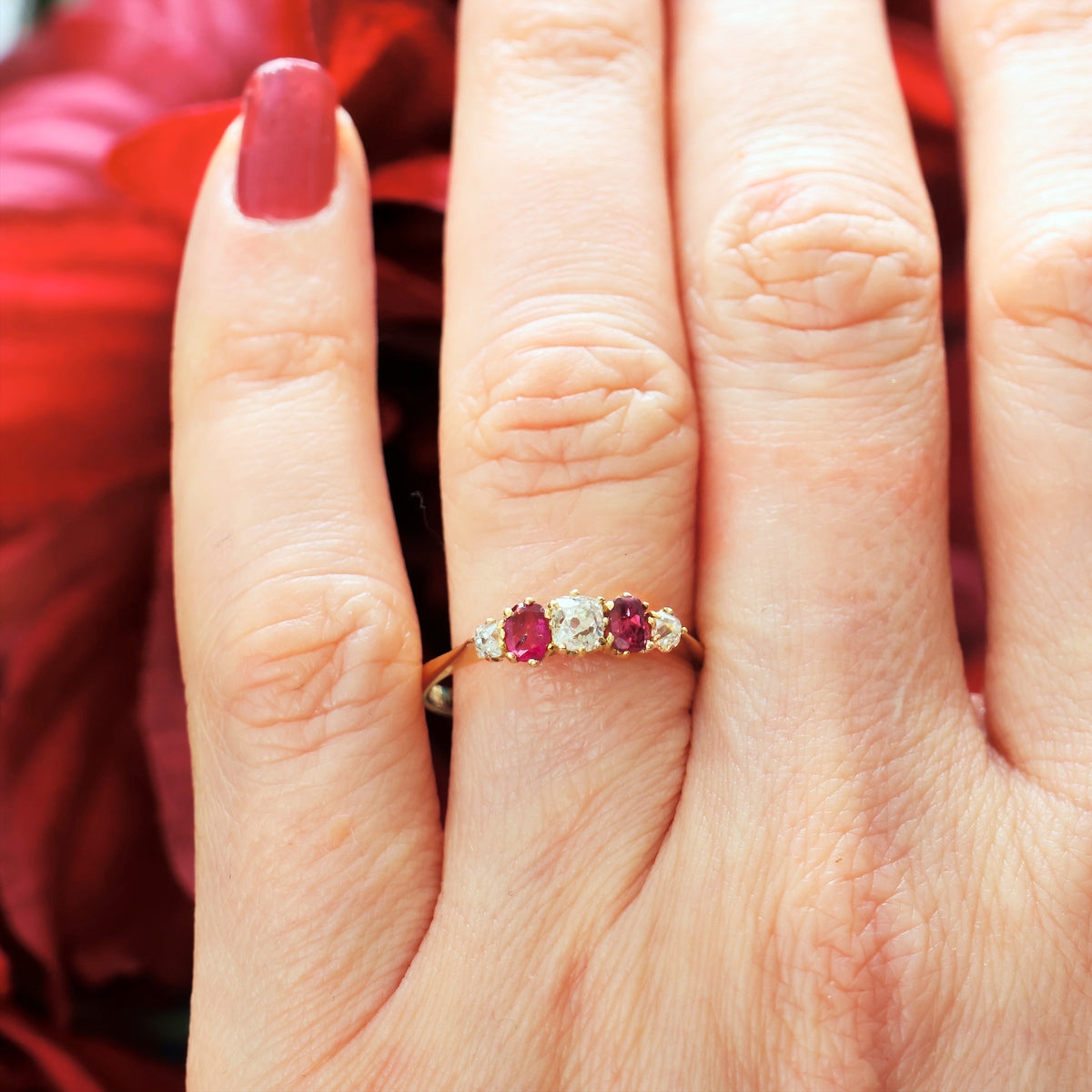 Unique Antique Recycled Ruby & Diamond Ring