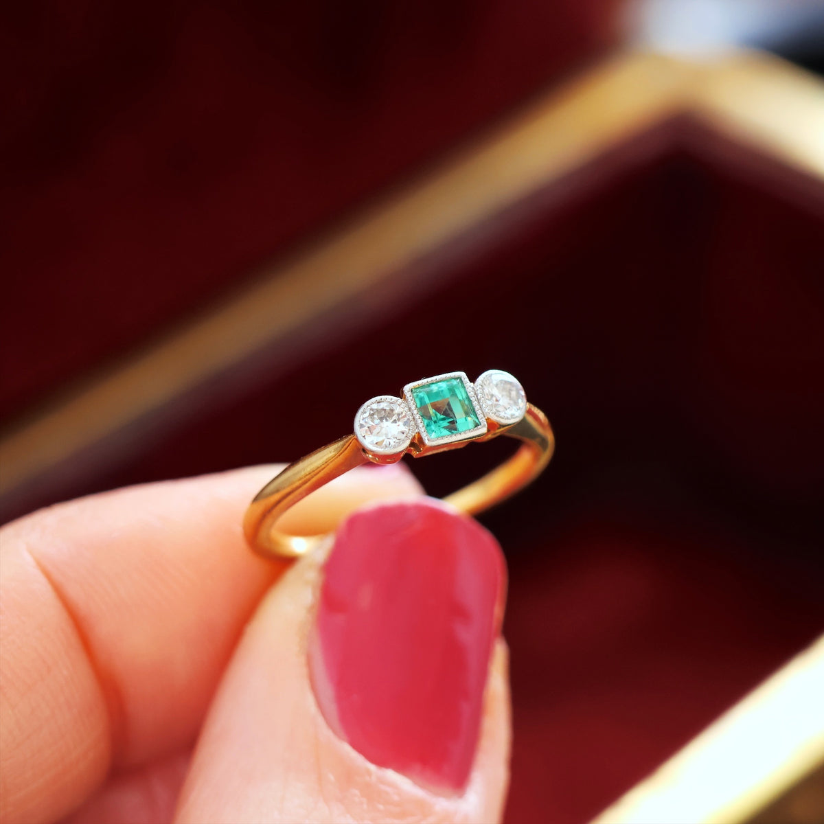 Vintage Emerald & Diamond Trilogy Engagement Ring