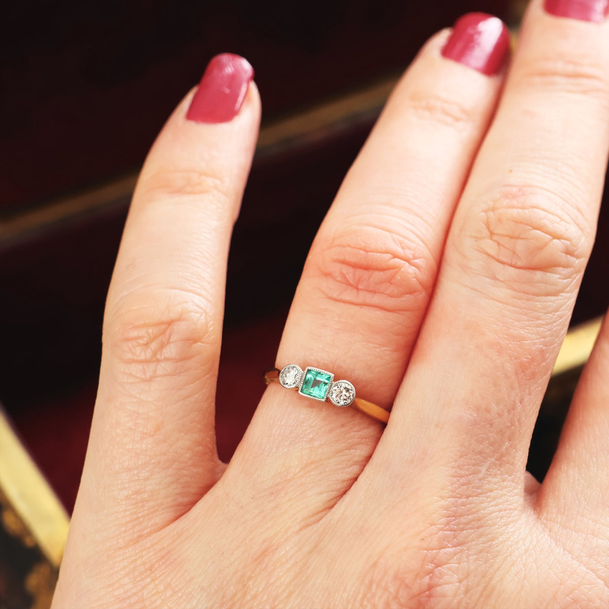 Vintage Emerald & Diamond Trilogy Engagement Ring