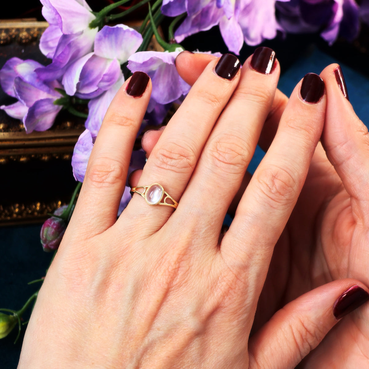 Edwardian Style 9ct Gold Blue Moonstone Ring