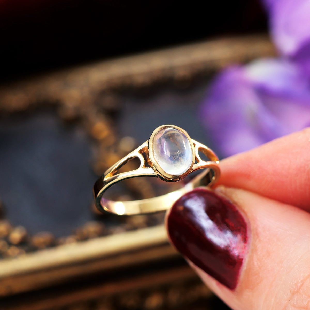 Edwardian Style 9ct Gold Blue Moonstone Ring