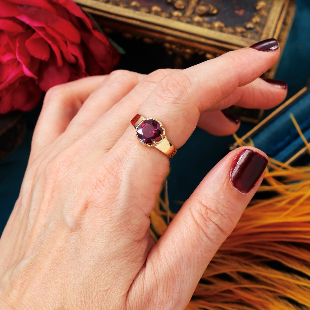 Fascinating Vintage Almandine Garnet Ring