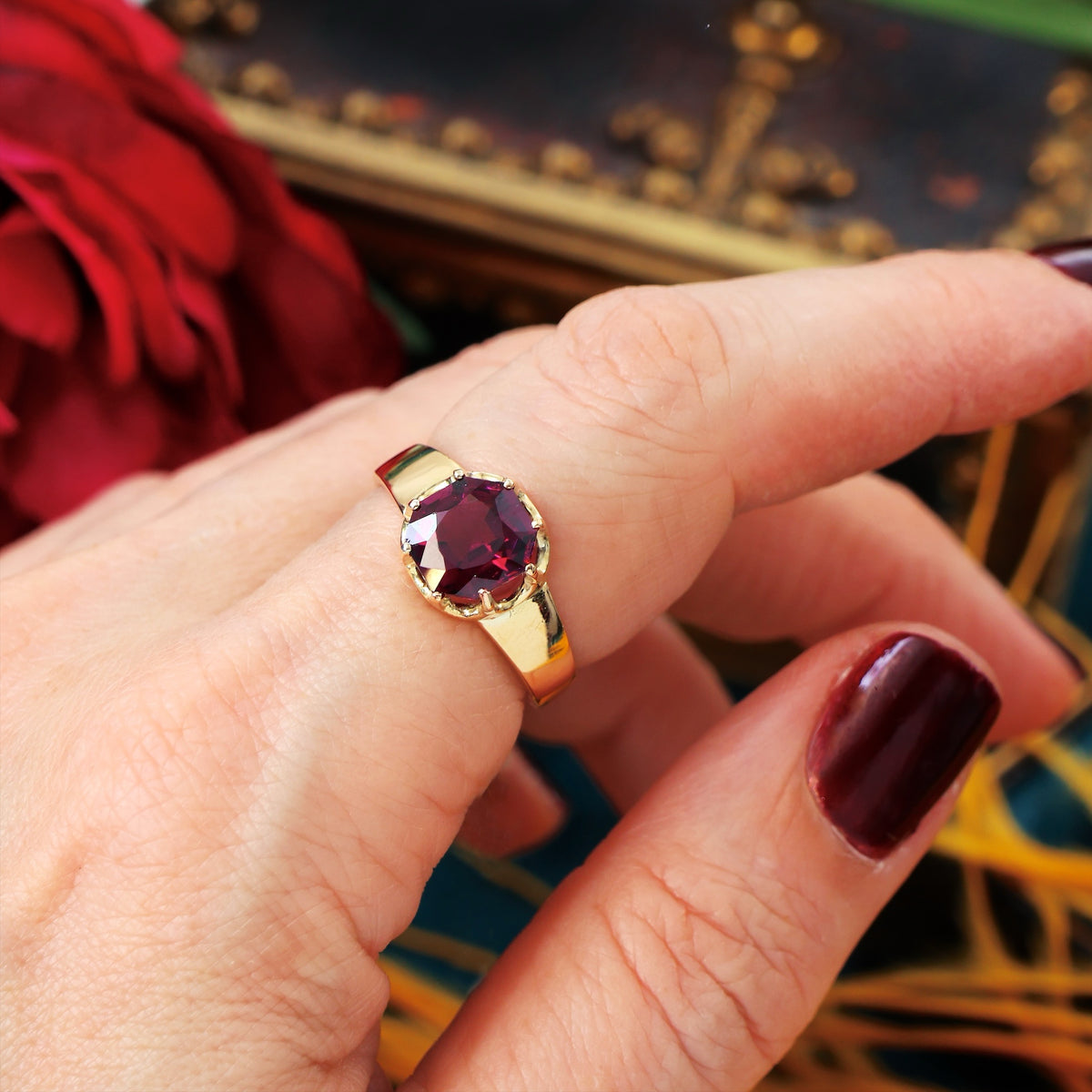 Fascinating Vintage Almandine Garnet Ring