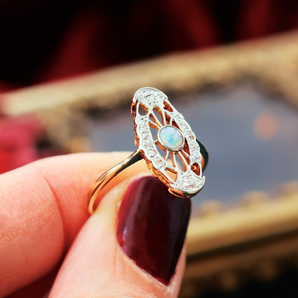 True Delight! An Antique Filigree Opal & Diamond Panel Ring