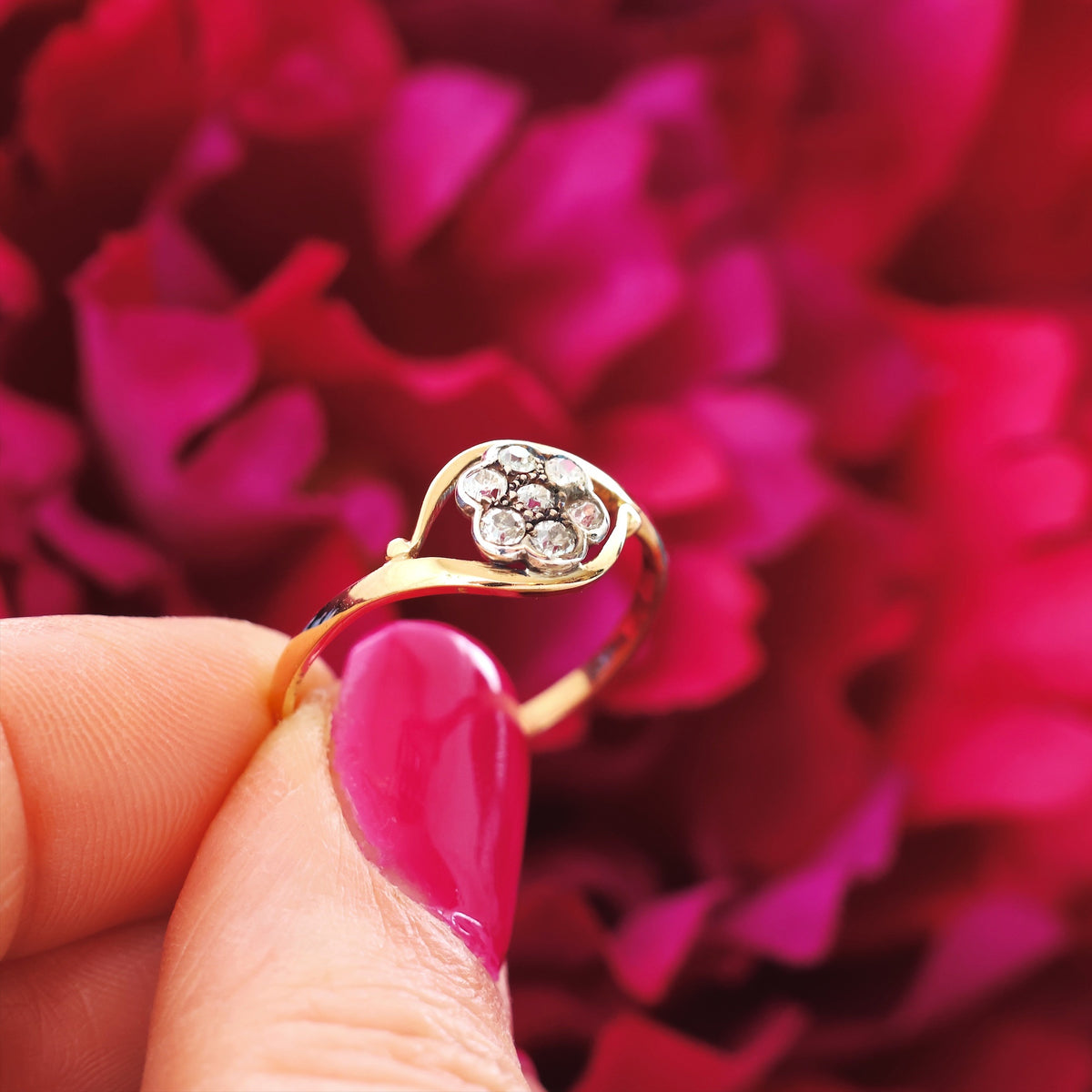 Sweet Antique Edwardian Floral Diamond Ring