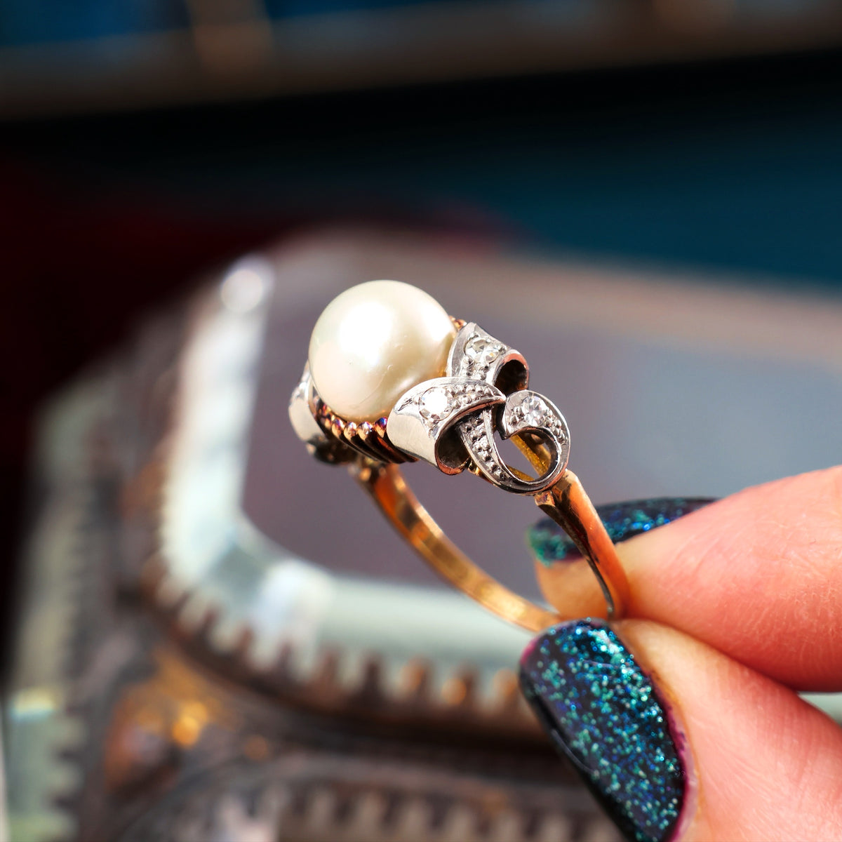 A Sensational Vintage Art Deco Pearl & Diamond Ring