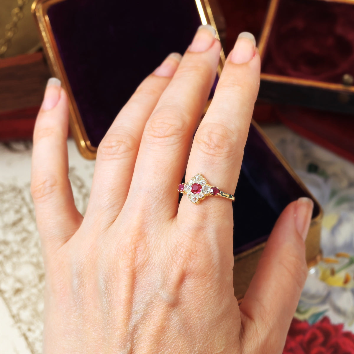 Most Special Victorian Ruby & Diamond Cluster Ring