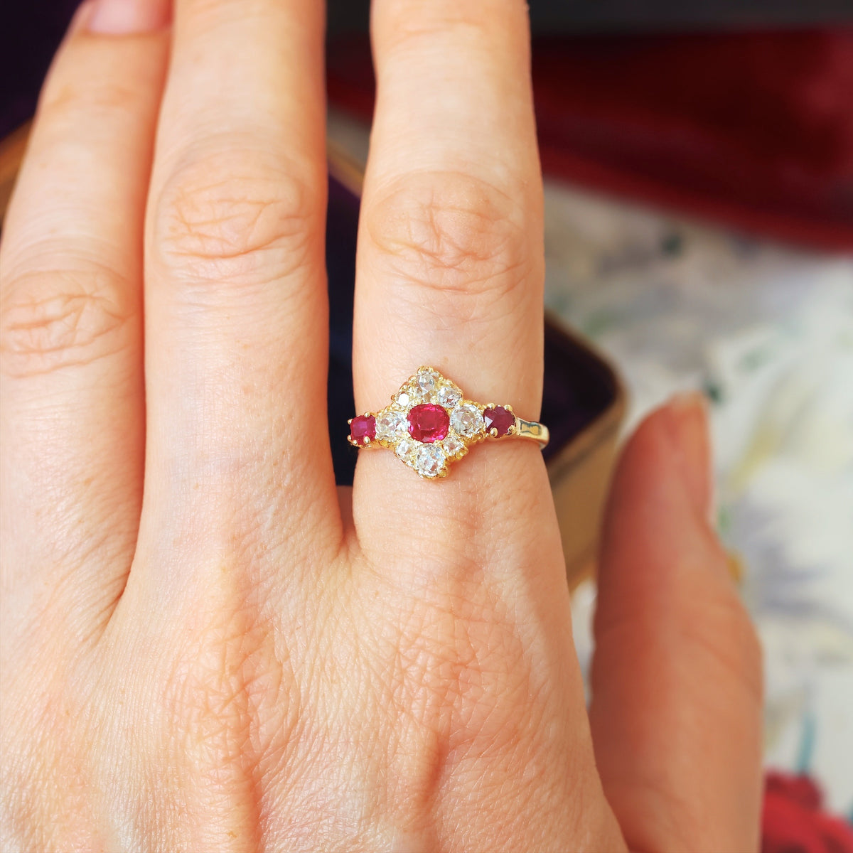 Most Special Victorian Ruby & Diamond Cluster Ring