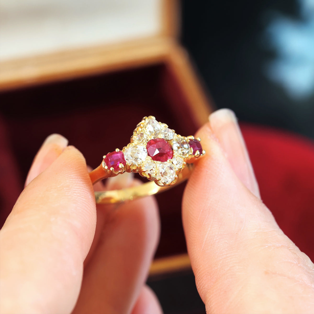 Most Special Victorian Ruby & Diamond Cluster Ring