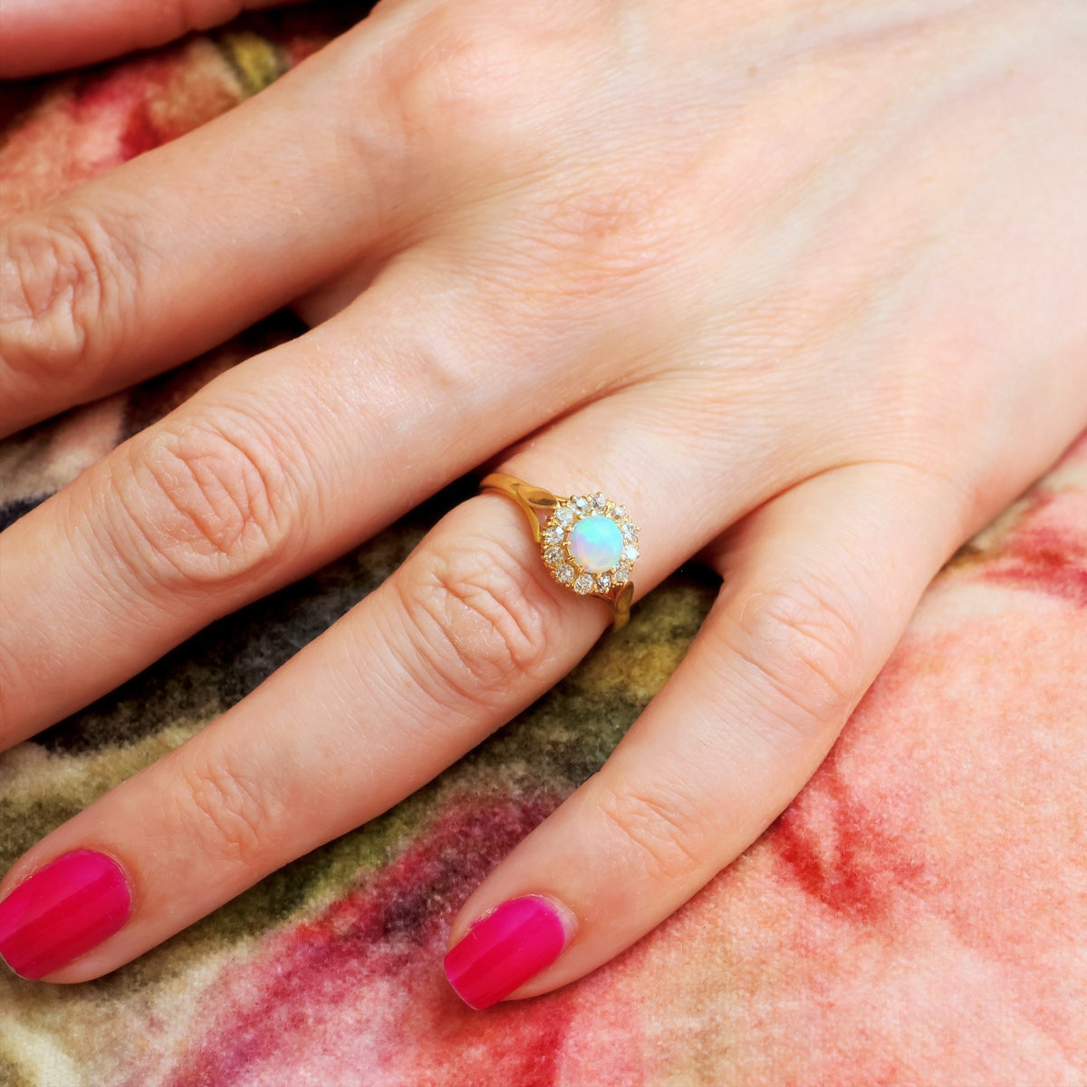 Antique Crystal Opal & Diamond Flowerette Ring