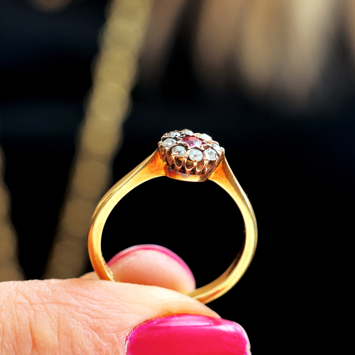 Dainty Little Vintage Ruby & Diamond Flowerette Ring