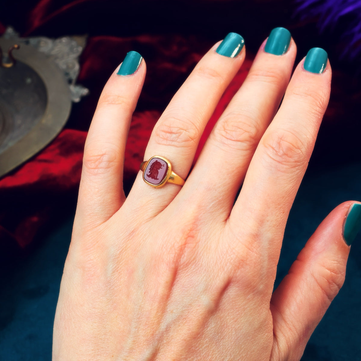 Antique Carnelian Lion Intaglio Signet Ring