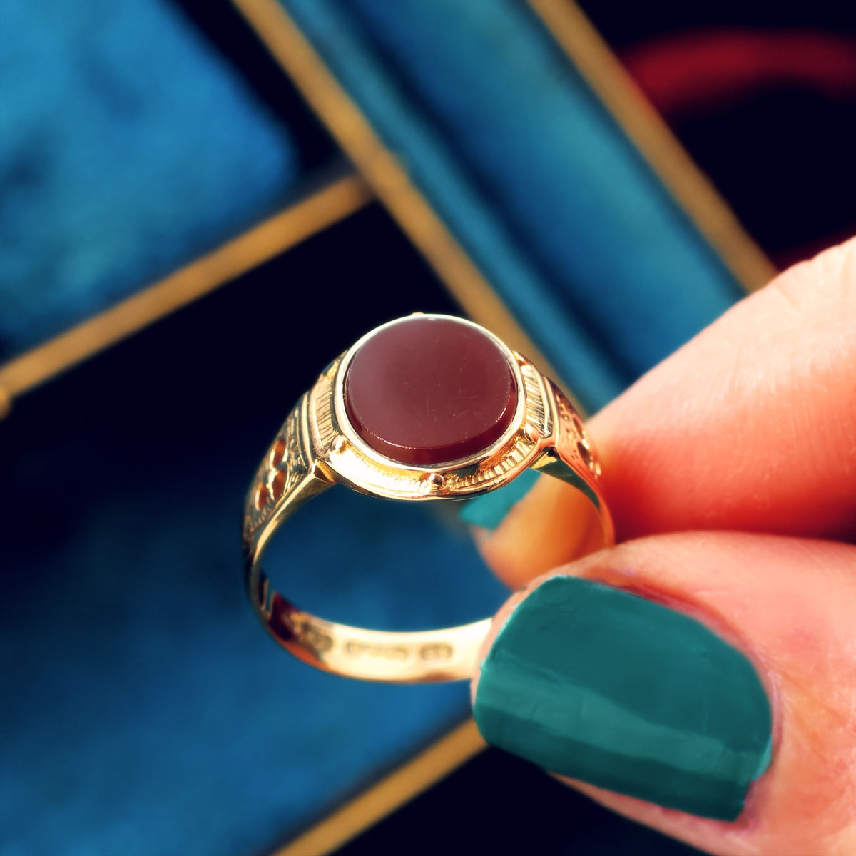 Handsome Date 1876 Gothic Revival Carnelian Signet Ring