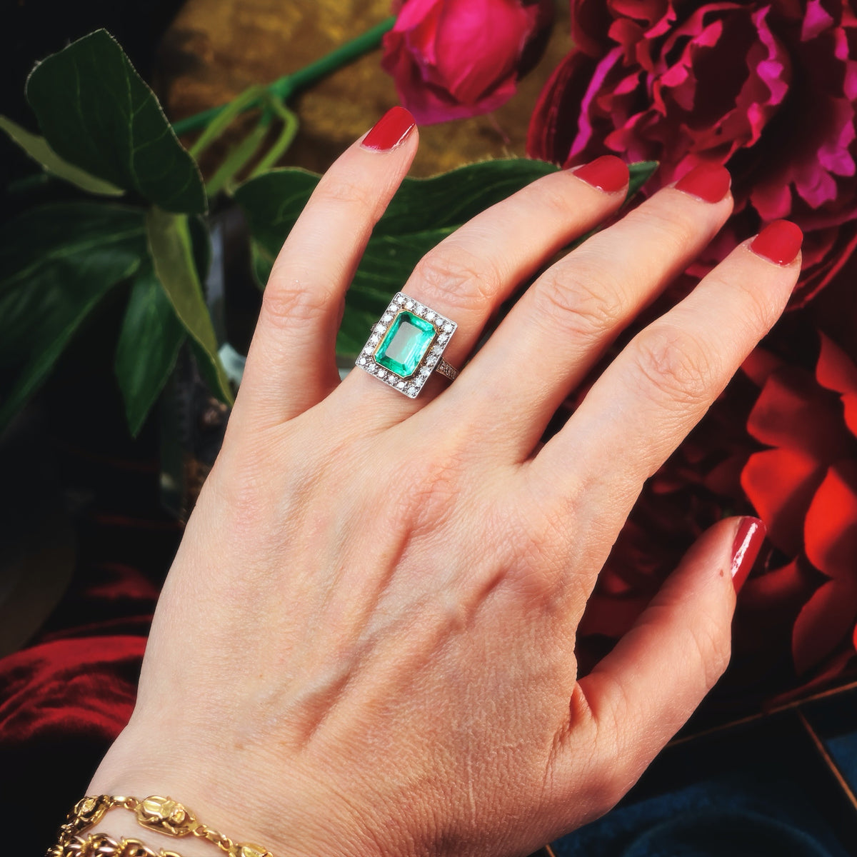 Vintage Three Carat Emerald & Diamond Cocktail Ring