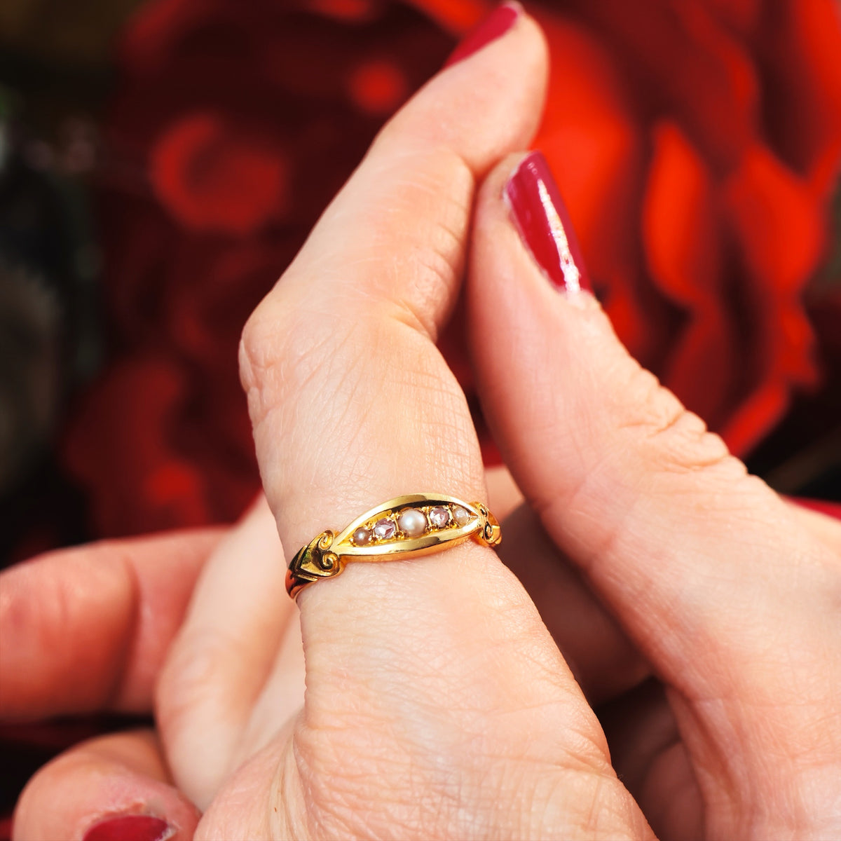 Poignant Antique Date 1905 Pearl & Diamond Ring