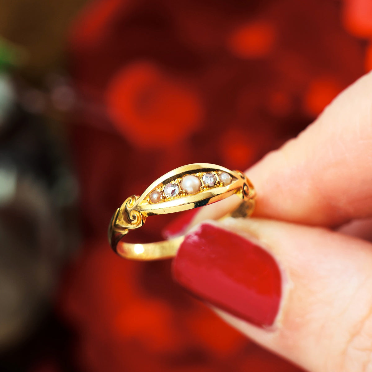 Poignant Antique Date 1905 Pearl & Diamond Ring