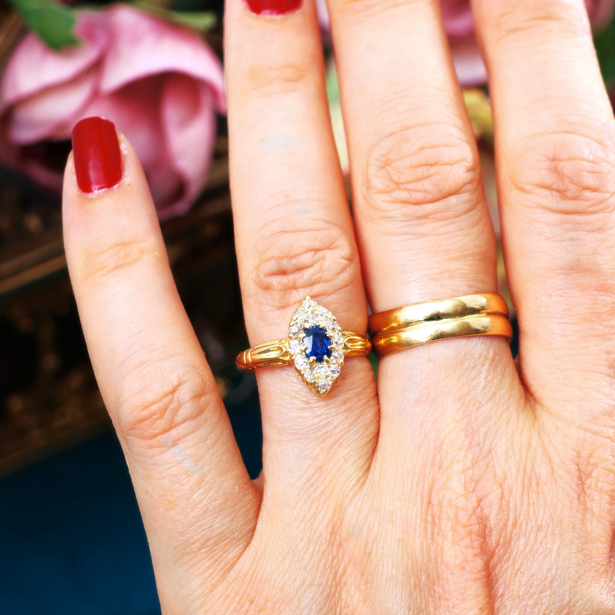 Antique Victorian Sapphire & Diamond Navette Ring