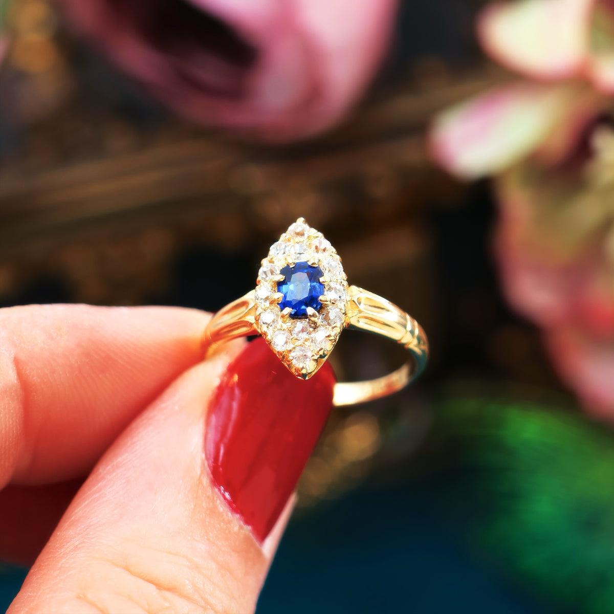 Antique Victorian Sapphire & Diamond Navette Ring