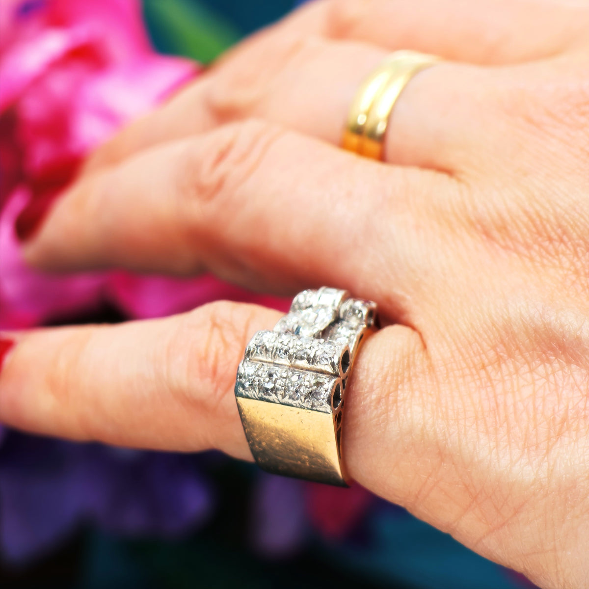 Sensational!! Vintage 1940's Art Deco Diamond Cocktail Ring