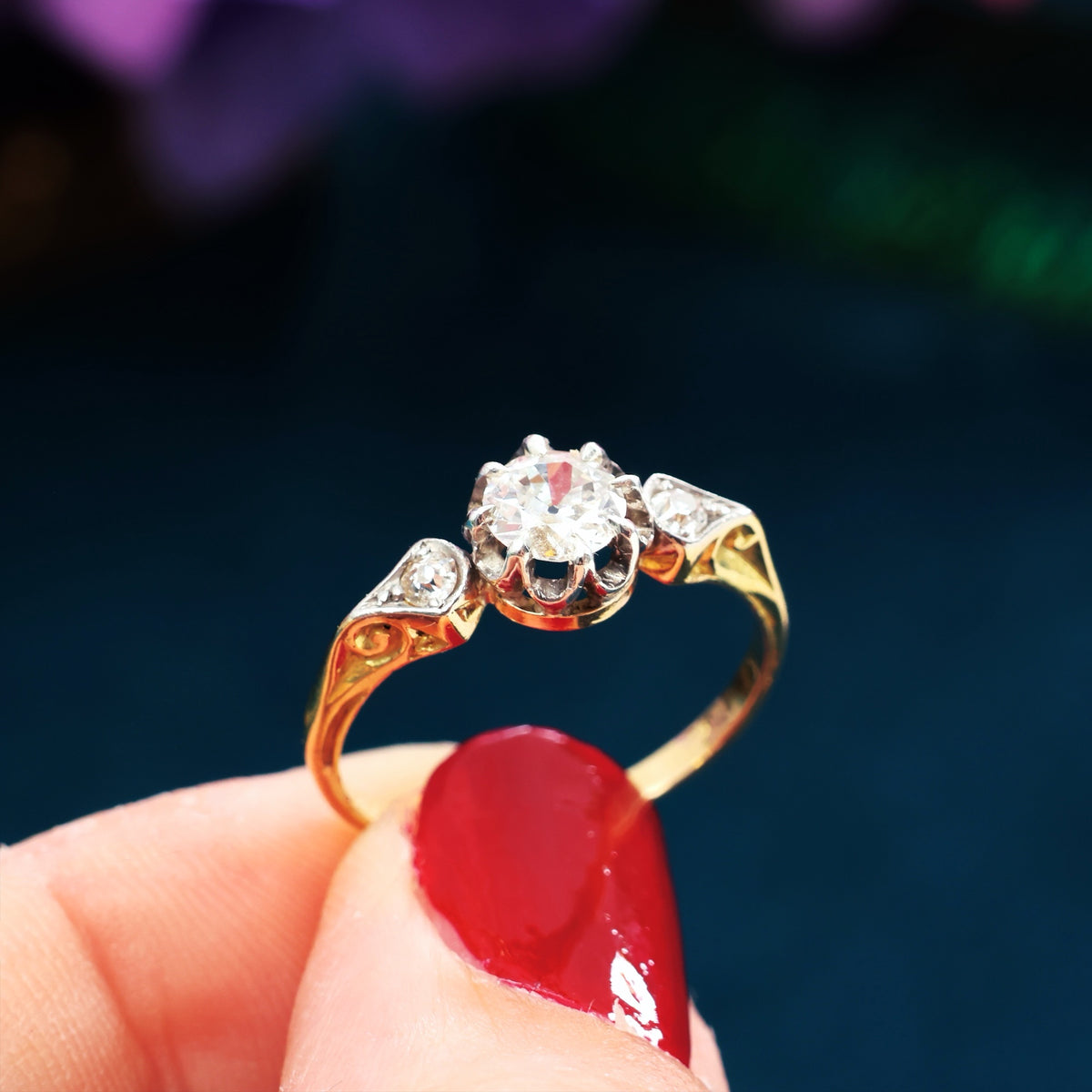 Specially Lovely Vintage Hand Cut Diamond Engagement Ring