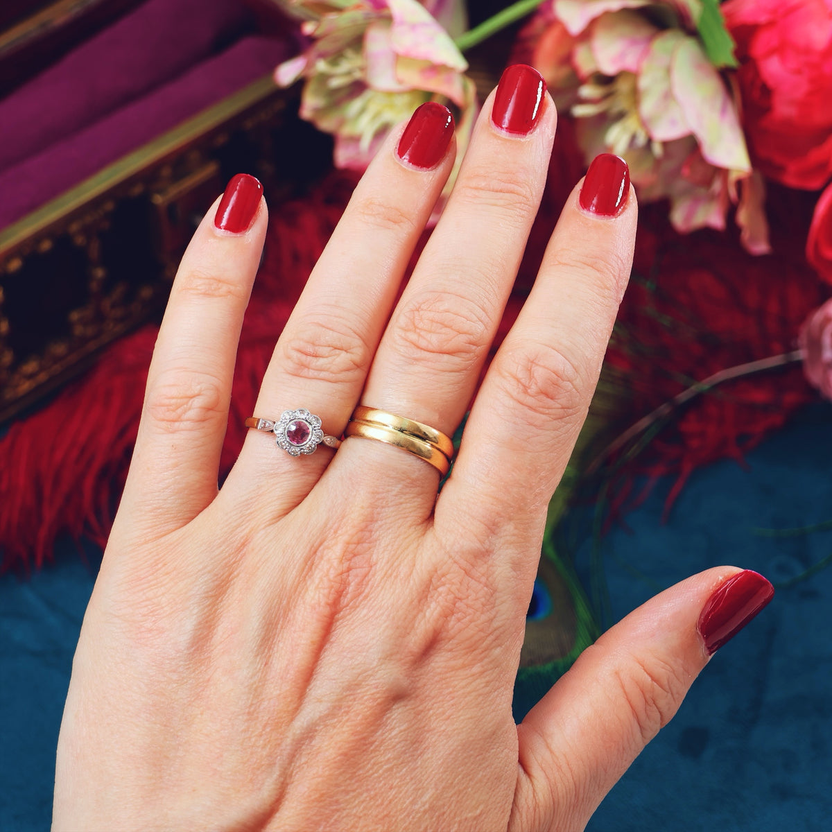 Vintage Romance! Ruby & Diamond Daisy Ring