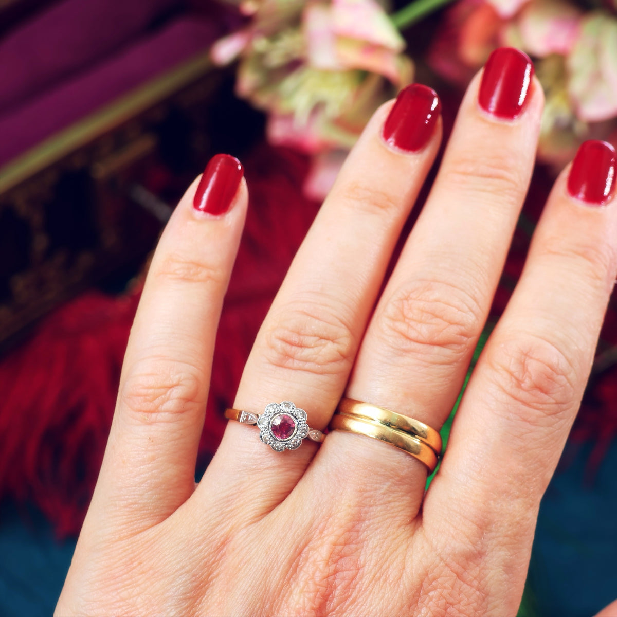 Vintage Romance! Ruby & Diamond Daisy Ring