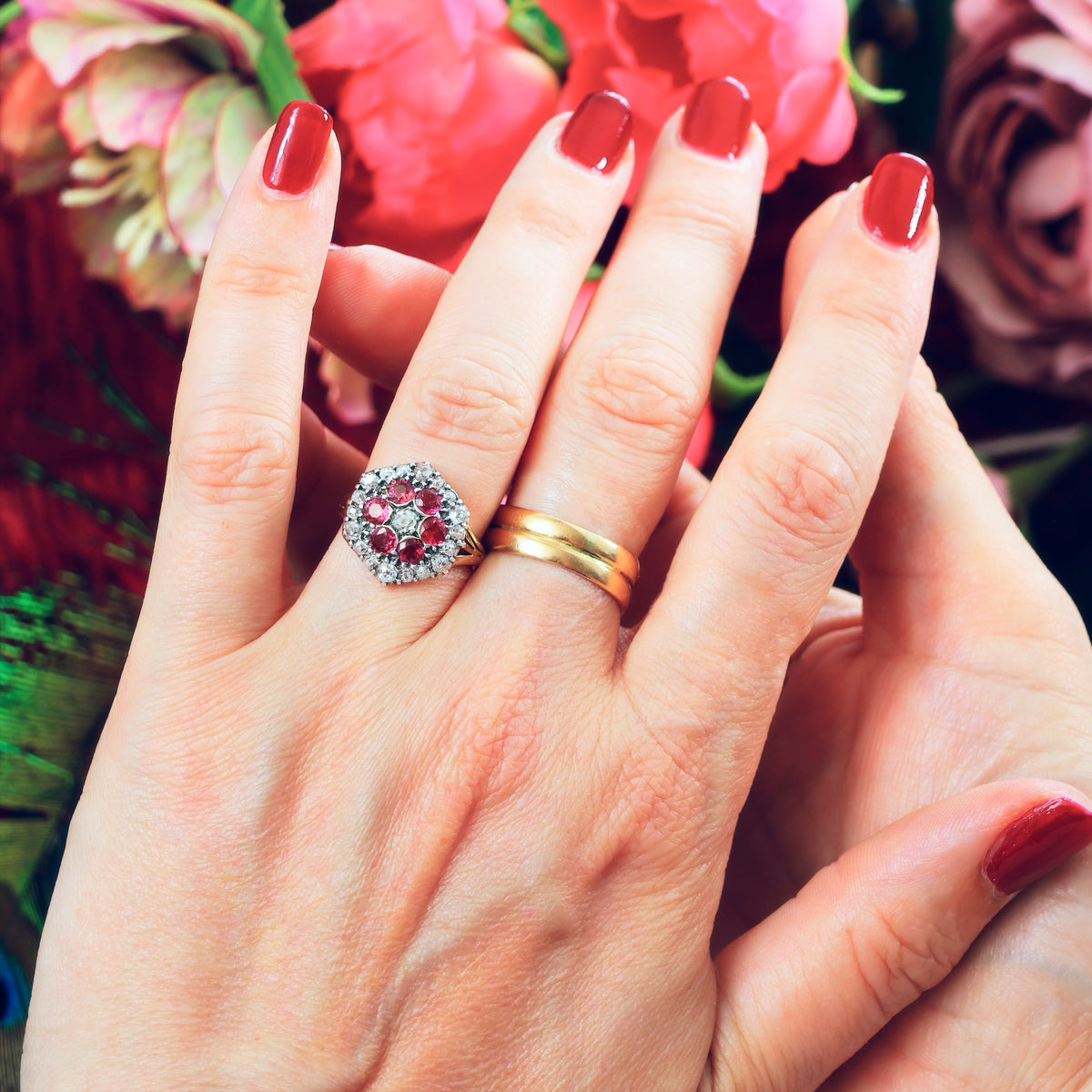 Sensational Vintage Ruby & Diamond Cluster Ring