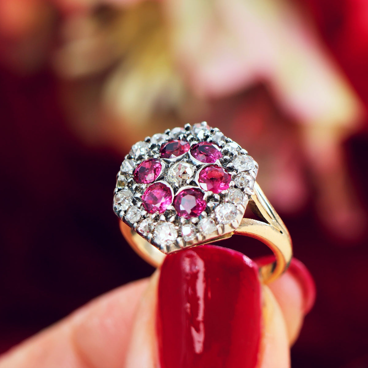 Sensational Vintage Ruby & Diamond Cluster Ring