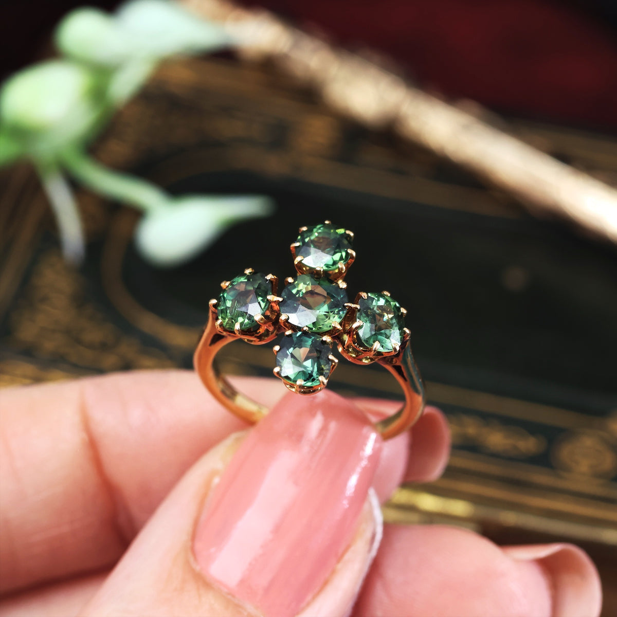 Rare Beauty! Antique Victorian Green Sapphire Ring