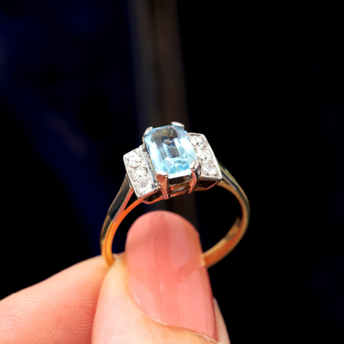 Vintage Art Deco Styled 1.20ct Aqua Diamond Ring