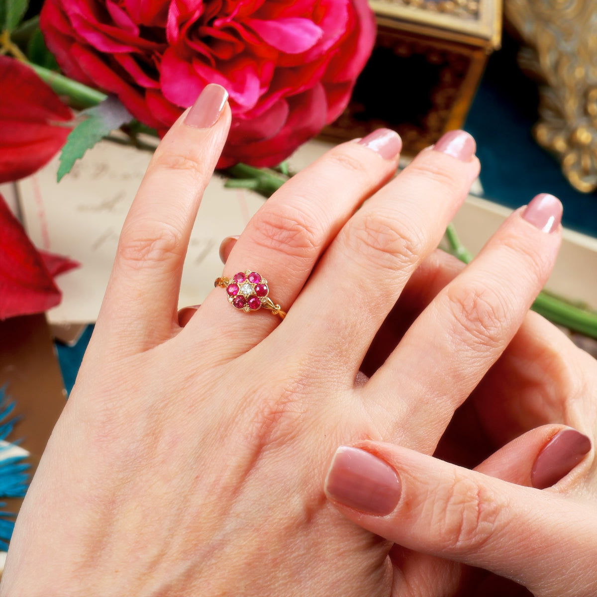 Antique Date 1910 Ruby & Diamond Engagement Ring