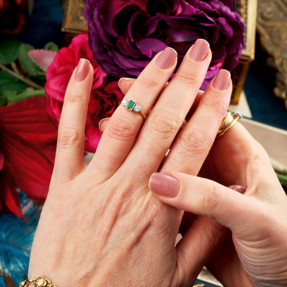 Vintage 1960's Emerald & Diamond Engagement Ring