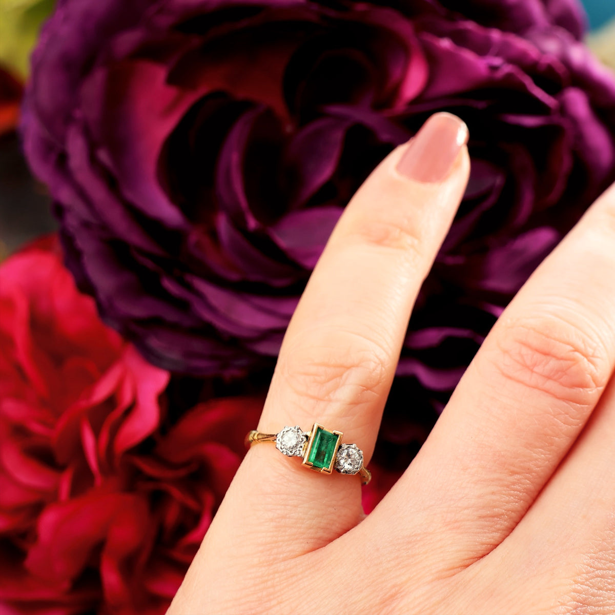 Vintage 1960's Emerald & Diamond Engagement Ring