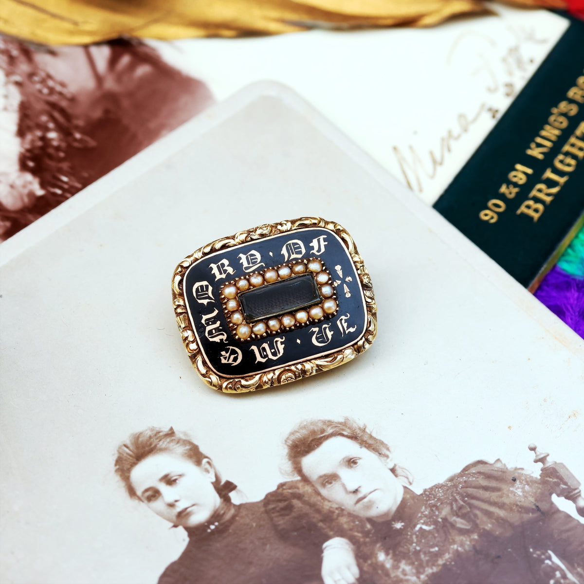 Circa 1820's Enamel & Gold Mourning Brooch