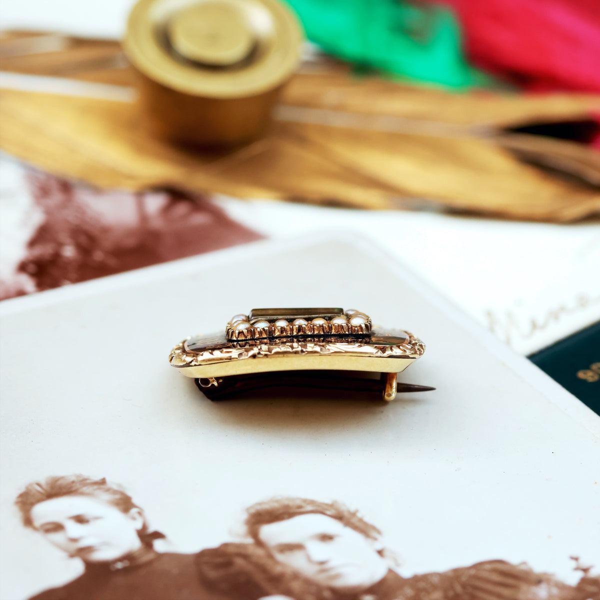 Circa 1820's Enamel & Gold Mourning Brooch