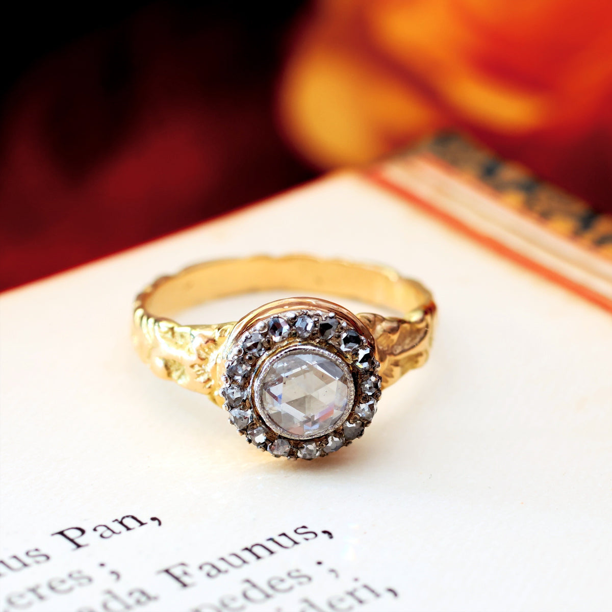 Gracious Antique Georgian Rose Cut Diamond Cluster Ring