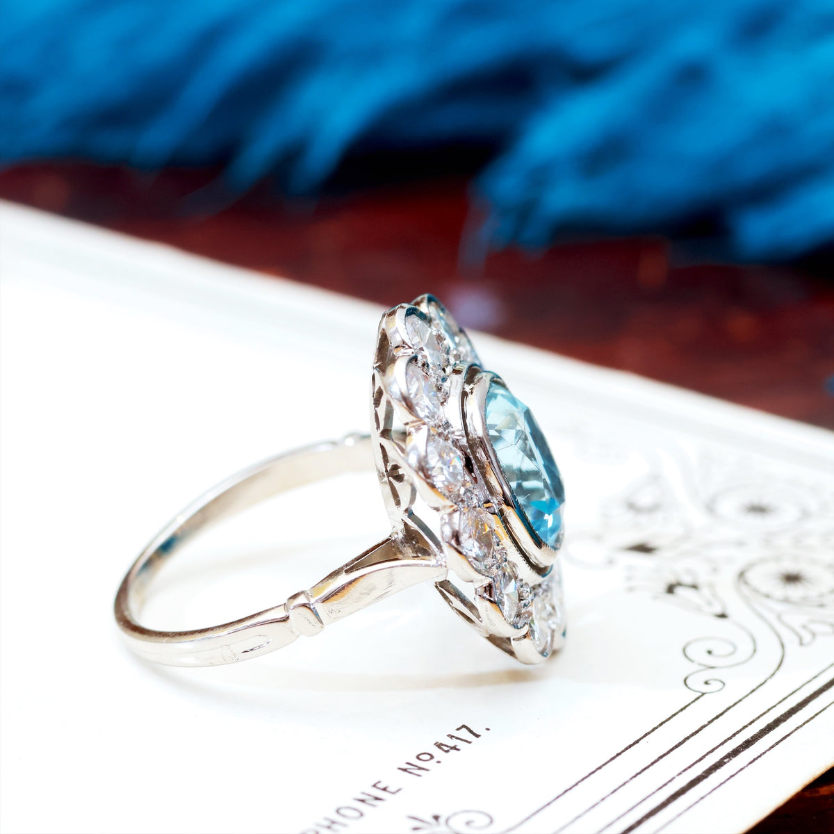 Uber-Glam French Aquamarine & Diamond Cluster Cocktail Ring