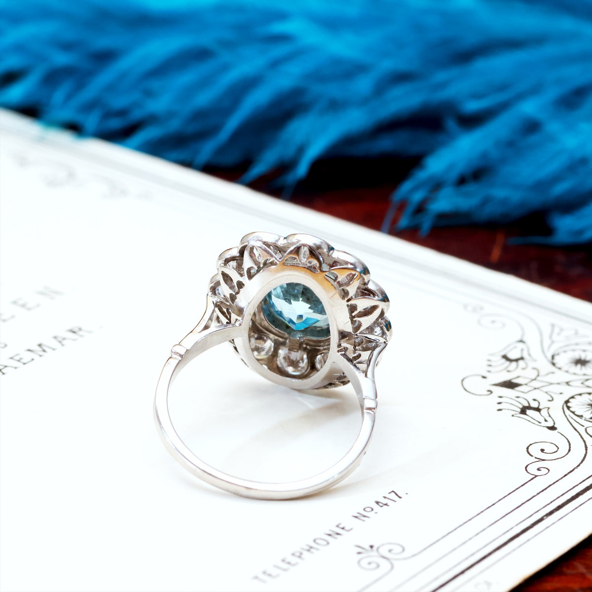 Uber-Glam French Aquamarine & Diamond Cluster Cocktail Ring