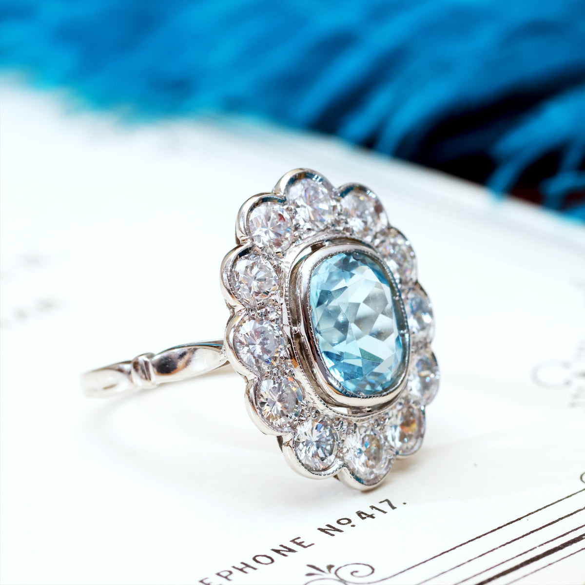 Uber-Glam French Aquamarine & Diamond Cluster Cocktail Ring