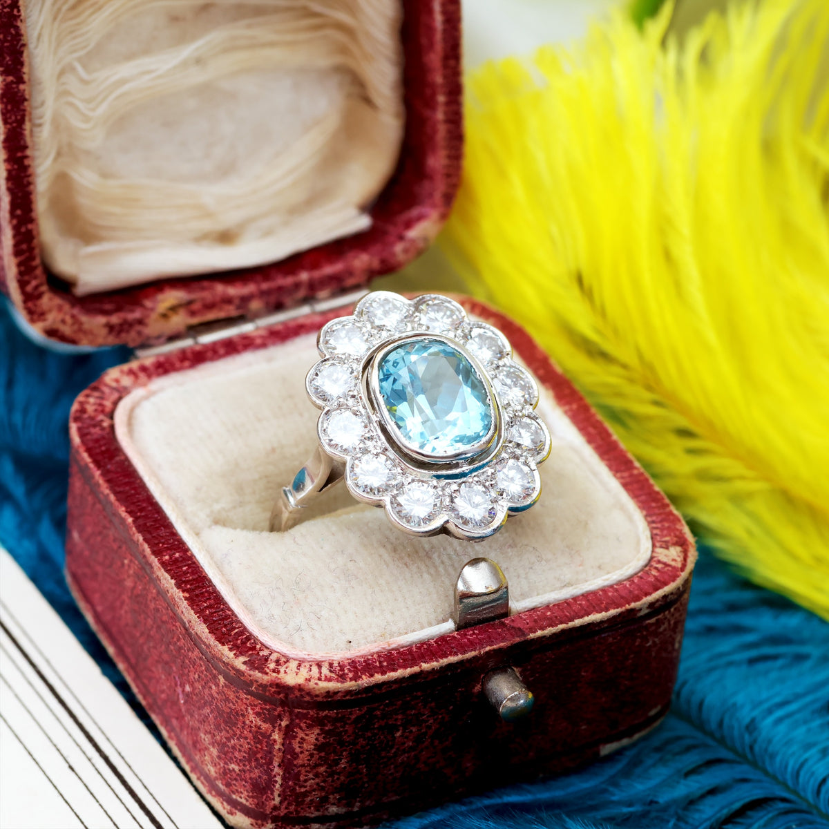 Uber-Glam French Aquamarine & Diamond Cluster Cocktail Ring