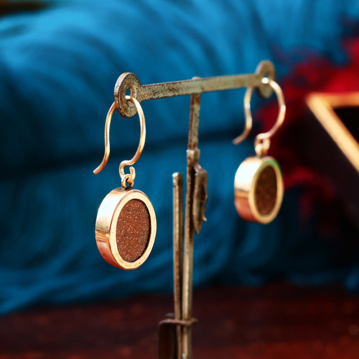 Vintage 9ct Gold & Goldstone Drop Earrings