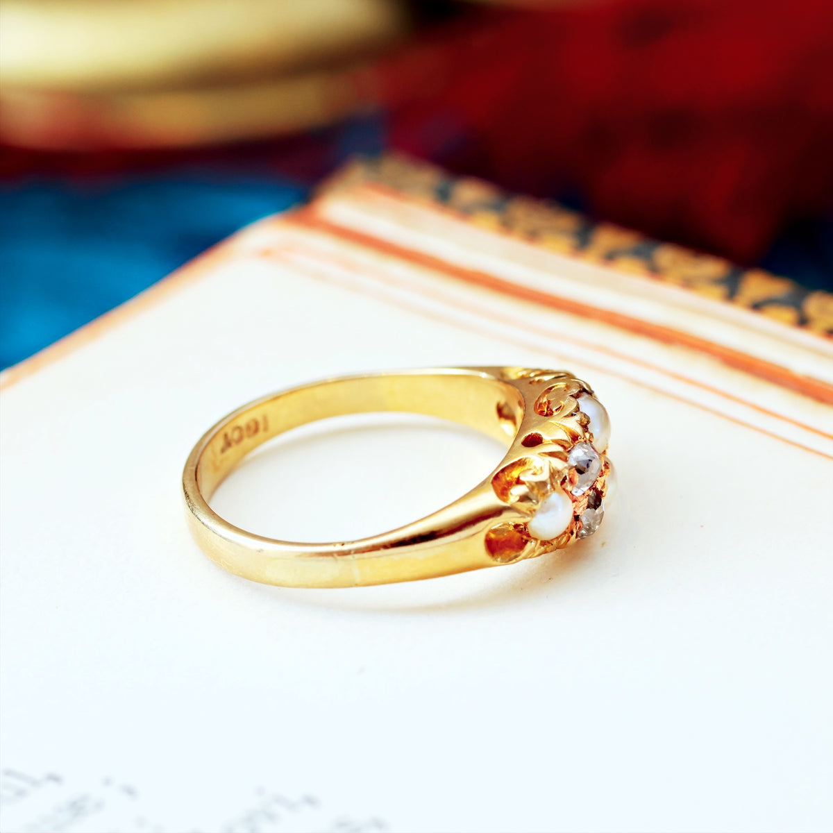 Antique Victorian 18ct Gold Diamond & Pearl Ring